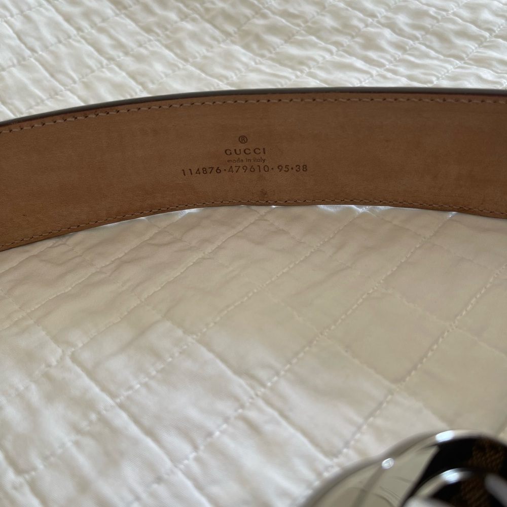 ❌SOLD❌💯Authentic Gucci Canvas Leather Silver Interlocking Buckle belt size 38 - Picture 6 of 15